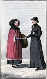ranskalainen kanadalainen nainen, jeune francaise canadienne; julkaisussa "Travels through Canada and the United States of North America 1806-1808", kirjoittanut John Lambert, toim. Lontoo tekijältä Unknown artist