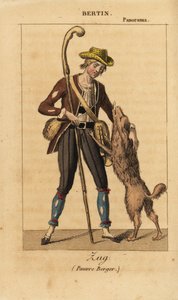 Ranskalainen näyttelijä Bertin Zugina Daubignyn, Carmouchen ja Hyacinthen historiallisessa melodraamassa Pauvre Berger Theater du Panorama Dramatiquessa tekijältä Unknown artist