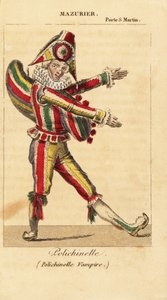 Ranskalainen sarjakuvatanssija ja miimitaiteilija Charles-Francois Mazurier Polichinellona Theodore de Banvillen teoksessa Polichinelle Vampire Theater de la Porte Saint-Martinissa tekijältä Unknown artist