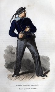 Ranskalainen merimies valmis törmäykseen. Van Tenacin "" General History of the Navy" -kirjassa tekijältä Unknown artist