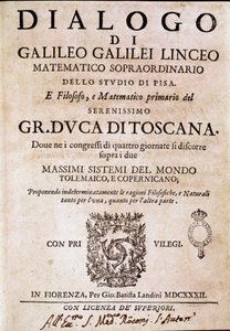 "" Dialogi maailman kahdesta suuresta järjestelmästä"" (dialogo sopra i due massimi sistemi del mondo), jonka paavi Urbanus VIII tilasi tähtitieteilijälle ja fyysikolle Galileo Galilei dit Galilealle (1564-1642) noin vuonna 1620 ja julkaistiin vuonna 1632. tekijältä Unknown artist