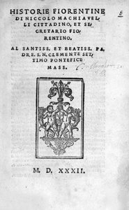 Niccolo (Bernardo dei) Machiavellin (Nicolas Machiavel) Historie Fiorentinen etukuva tekijältä Unknown artist