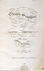 Sinfonia n:n partituurin ensimmäisen saksankielisen painoksen etukuva. Saksalaisen säveltäjän Ludwig van Beethovenin (1770-1827) (1799-1800) 1 C-duuri. Bonn tekijältä Unknown artist