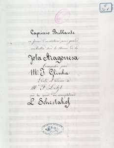 Capriccion loistava etukappale Jota Aragonesen (espanjalainen alkusoitto nro 1) teemasta, Mikhail Glinka tekijältä Unknown artist
