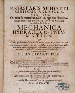 Gaspar Schottin Mechanica Hydraulico Pneumatican etuosa tekijältä Unknown artist