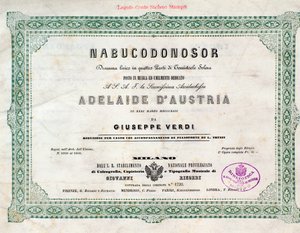 Giuseppe Verdin Nabucco-oopperan partituurin etukappale tekijältä Unknown artist