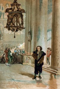 Galileo Galilei dit Galileo (1564 - 1642). tarkkailemassa Pisan katedraalin lampun värähtelyä. Louis Figuierin "Tiede ja sen miehet" Barcelona 1881 -sarjasta tekijältä Unknown artist