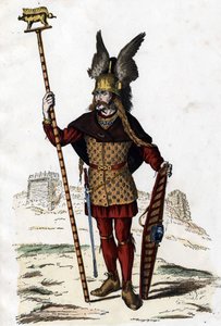 Gallialainen johtaja, jolla on sodan merkki - teoksessa "Ranskan siviili- ja sotilasasut vuosisatojen ajan Paris F. Roy 1882". tekijältä Unknown artist