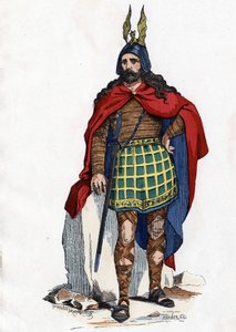 Gallialainen johtaja Rooman vallan alla - teoksessa "Ranskan siviili- ja sotilasasut vuosisatojen ajan Paris F. Roy 1882". tekijältä Unknown artist
