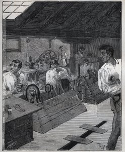 Galvaaninen kultaus: kultajalokiviä kaavin-boessage kaapimella. Kaiverrus vuodelta 1885 kirjassa "Les arts et metiers illustres", kirjoittanut Adolphe BITARD. tekijältä Unknown artist