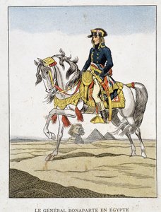 Kenraali Bonaparte Egyptissä, muotokuva ratsastamassa pyramidien ja sfinksin edessä. tekijältä Unknown artist