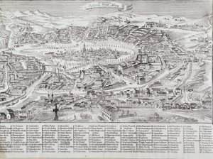 Yleisnäkymä Wienin kaupungista, jossa on yksityiskohdat tärkeimmistä rakennuksista ja monumenteista. Itävalta Kaiverrus 1800-yksityiskokoelmasta tekijältä Unknown artist