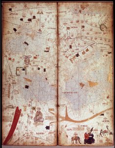 Välimeren maantieteellinen kartta. Katalaani Atlas (Katalaani kartta) (Espanja). Abraham Cresquesin käsikirjoitus vuodelta 1375 (Folio 4). BN, Pariisi tekijältä Unknown artist