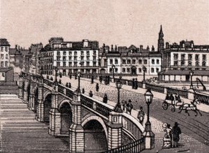 Glasgow, Skotlanti: näkymä Broomielawin sillalle. kirjassa "" Maailma havainnollistaa 168 näkymää"" Päiväämätön (1800-luvun loppu) tekijältä Unknown artist