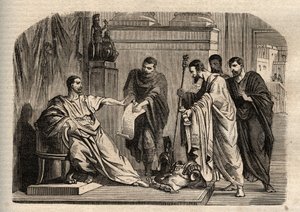 Gordianus I (158-238) kieltäytyi keisarillisesta arvokkuudesta - Gordianus I (Marcus Antonius Gordianus Sempronianus Romanus Africanus) kieltäytyi keisarillisesta arvokkuudesta - kaiverrus "Dictionnaire populaire illustrious" - 1864 - Joseph Decembre ja Ed tekijältä Unknown artist