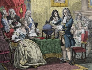 Gottfried Wilhelm Leibniz (1646-1716) vierailee Preussin kuningatar Sophie Charlottessa (Sophie-Charlotte of Hannover) tekijältä Unknown artist