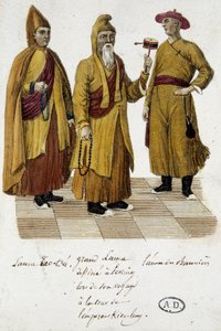 Grand Lama ja Lama Lao-Tseu (?) vierailemassa Pekingin hovissa - kaiverrus tekijältä Unknown artist