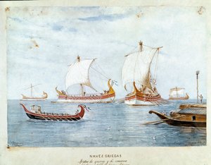 Kreikan sota-alukset ja kauppa (akvarelli tekijältä Unknown artist