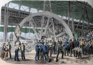 Greve du Creusot. Työntekijöiden sovittelu työpajoissa palkanmaksuhetkellä. 1800-luvulla. tekijältä Unknown artist