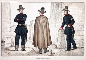 Rauhan vartijat (1848-1849). Etsaus väreillä, havainnollistava "" Rauhanturvaajien joukkojen historia"" -kirja, Louis Lepinen (1846-1933) Seinen poliisin prefektin suojeluksessa, Alfred Rey (1864-?) ja Louis Feron. tekijältä Unknown artist