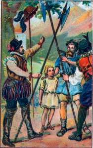Guillaume Tell (William Tell) (legendaariset Sveitsin itsenäisyyden sankarit) kieltäytyi kumartamasta hattua. 1800-luvun lopun kromolitografia. tekijältä Unknown artist