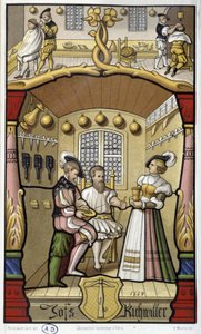 Kampaaja- ja parturikohtaukset - faksimile vuoden 1559 pienoismallista tekijältä Unknown artist