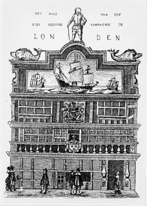 East India Companyn pääkonttori Lontoossa 1600-luvulla. tekijältä Unknown artist