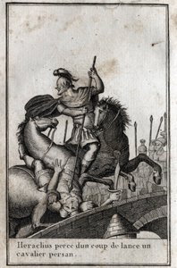 Heraklius I (Flavius Heraclius, Herakleios (noin 575-610/641), Bysantin keisari, keihäs Persialainen ratsumies (sota persialaisia vastaan), 7. vuosisata. Kaiverrus "Beaute de l