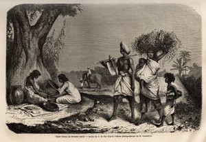 Hindutyyppejä eri kasteihin, vaysioiden (kauppiaiden) perhe, puun juurella, kaksi sudra-kastiin kuuluvaa naista tekijältä Unknown artist