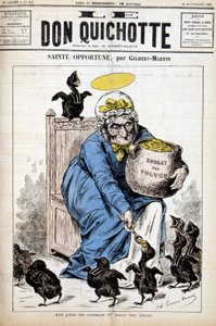 Pyhä tilaisuus ja kulttibudjetti: pienille variksille hän antaa paturensa - "" Le Don Quijote """ 24.11.1882 tekijältä Unknown artist