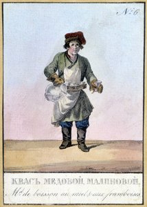 Hunaja- ja vadelmajuomien jälleenmyyjä Venäjällä 1800-luvulla. Kuva 1800-luvulta. tekijältä Unknown artist
