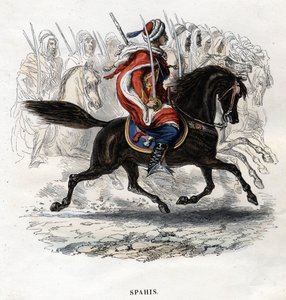 Spahit hevosen selässä. Kaiverrus vuodelta 1844. tekijältä Unknown artist