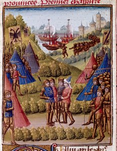 Kuinka roomalaiset hylkäävät valtakuntansa provinssit Miniatyyri "" Rooman historiasta"" (Ad urbe condita), kirjoittanut Tite Live (59 eKr.-17 jKr.) (Titus Livius), kääntänyt Pierre Bressuire (s. 310) 1450-1500 Chantilly, Musee Conde tekijältä Unknown artist