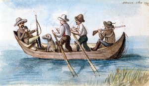 Metsästäjät marekasseissa. Piirustus tekijältä Unknown artist