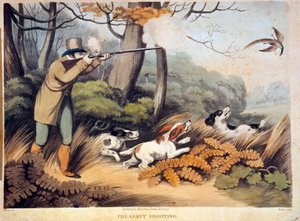 Fasaanien metsästys Englannissa. 1800-luvun kaiverrus. Gien, metsästysmuseo tekijältä Unknown artist