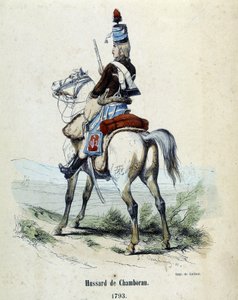 Hussar de Chamborant 1793 hevosen selässä. tekijältä Unknown artist