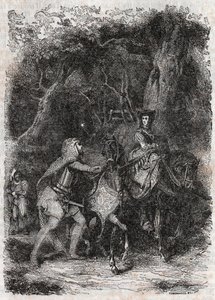 Rodomontin pidättämä Hypalca - Kaiverrus "" Furious Roland"" (Orlando furioso) (1500-luku) Ludovico Ariostosta, tunnetaan nimellä Ariosto - Tressanin kreivi italiasta kääntämä painos ja kustantaja Gustave Harvard 1851 tekijältä Unknown artist