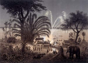 Joen valaistus Bassac-festivaalin aikana, siamilainen Laos. F. Garnierin johdolla vuonna 1873 julkaistussa "" Atlas of the exploration matkasta Indokiinassa suoritetusta matkasta vuosina 1866-1868". tekijältä Unknown artist