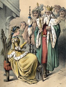 Kuva Franz Hoffmannin tarinoista "" Tales et Fables - Weifsh¿ndchen und Breitf¿fschen". 1800-luvun kromolitografia. tekijältä Unknown artist