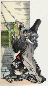Kuvitus tarinasta "Kauhea Raminagrobis ja hiiret"" -hahmo piirtää Jean de la Fontainen tarinoita. "" Tarinoita kodista pienimmille"". Anonyymi kaiverrus 1800-luvulta. tekijältä Unknown artist