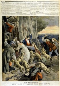 Unkarissa: susien hyökkäämät häät - "" Le Petit Journal" -lehdessä 23.12.1894 tekijältä Unknown artist
