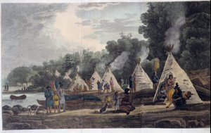 Intian leiri; teoksessa "Travels through Canada", kirjoittanut George Heriot, toim. Lontoo tekijältä Unknown artist