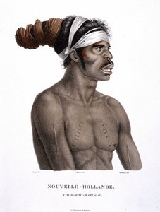 Alkuperäiskansat Cour-Rou-Bari-Gal New Hollandista - herra Lesueur ja Peer teoksessa "" Löytöjen matka eteläisiin maihin"" tekijältä Unknown artist