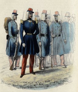 Ranskan armeijan jalkaväki vuonna 1830 Algeriassa, upseeri, aliupseerit ja sotilaat, Leon Galibertin teoksessa L