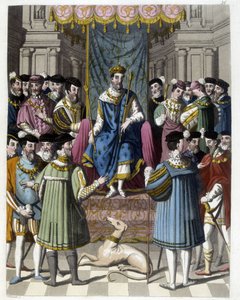 Englannin Francois 1:n (1494 - 1547) ja Henry VIII:n (1491 - 1547) haastattelu. Kaiverrus 1800-luvulta. tekijältä Unknown artist