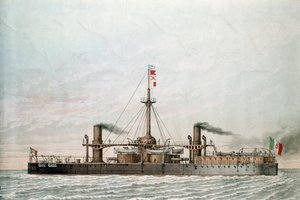 Italialainen taistelulaiva Caio Duilio (print tekijältä Unknown artist