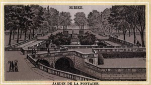 Jardin de la Fontaine Nimesissä (Gard, Languedoc-Roussillon). 1800-luvun lopun kromolitografia. tekijältä Unknown artist