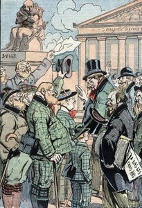 Jean Jaures Unified Socialists Opposes the Three Years Law (Military Service) represented by Germans, June 1914 (Saksalaiset tukevat Jean Jauresin johtamia yhdistyneitä sosialisteja, jotka vastustavat kolmen vuoden lakia, kesäkuu 1914) Sarjakuva "Le peleri tekijältä Unknown Artist