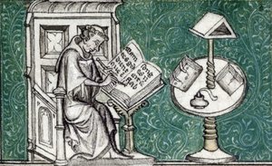 Jean de Meun säveltää Ruusun romanssin, n. 1380 (miniatyyri) tekijältä Unknown artist