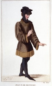 Jean de Montfort (1293-1345). Oikeuksiaan puolustaessaan hän julisti Bretagnen perintösodan. Kaiverrus vuodelta 1830. tekijältä Unknown artist